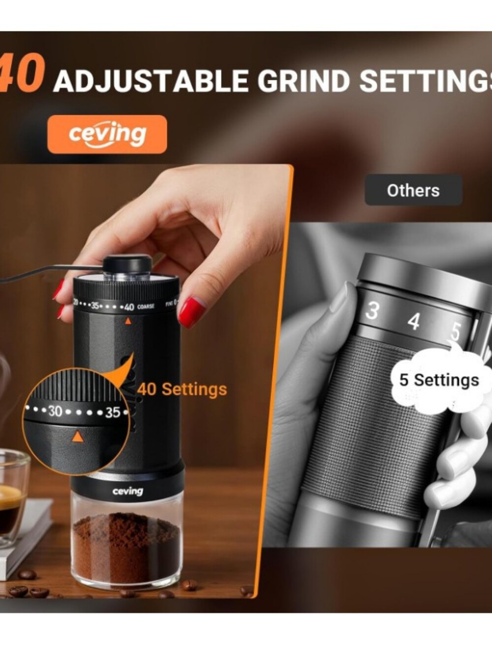 Ceving Mega 60 Manual Coffee Grinder, Stainless Steel Burr, 40 Settings New - Picture 2 of 14